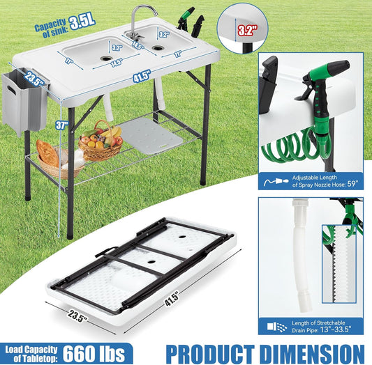 42.5-Inch Portable Camping Sink Table