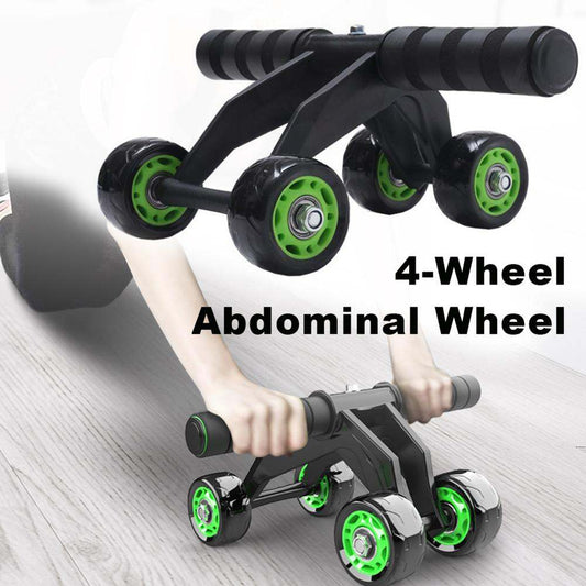 Four-wheeled abdominal roller with foam handles and wear-proof solid wheels for home fitness.