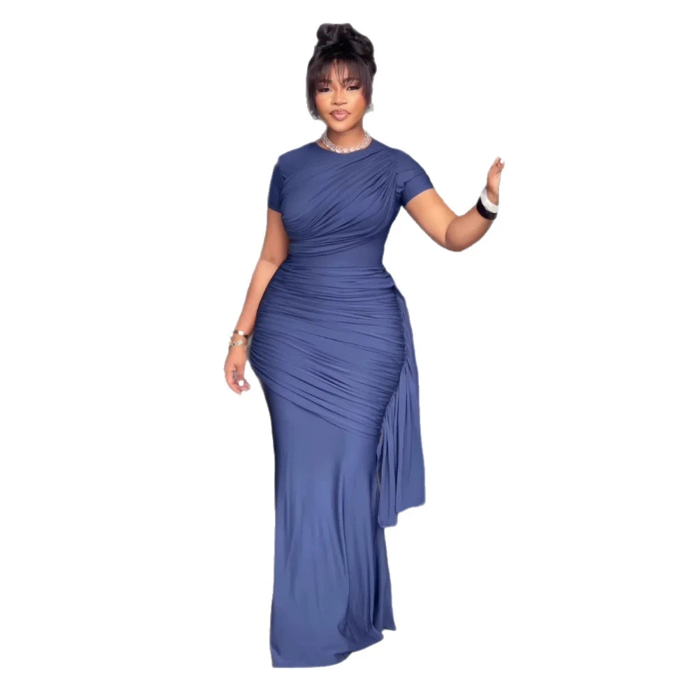 Solid Color Ruched Slim-Fit Long Dress Dream Voice