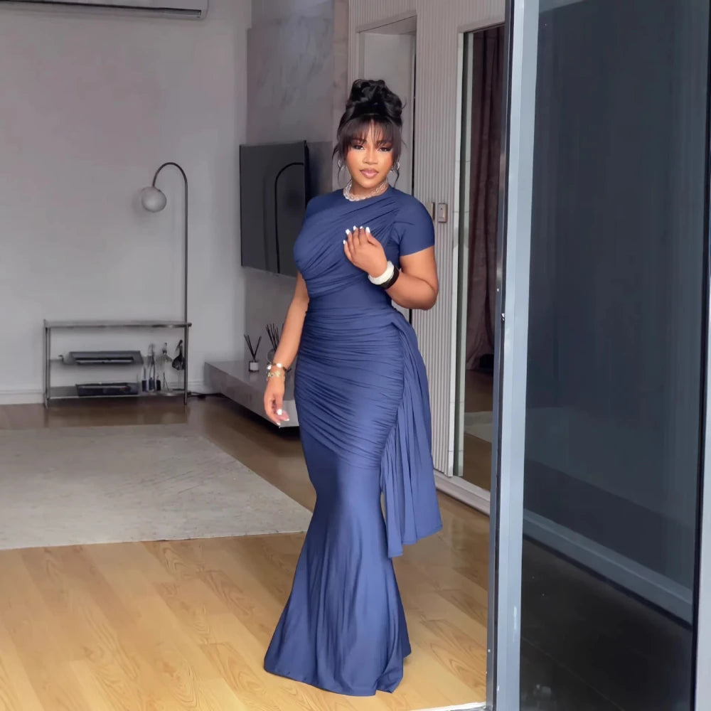 Solid Color Ruched Slim-Fit Long Dress Dream Voice