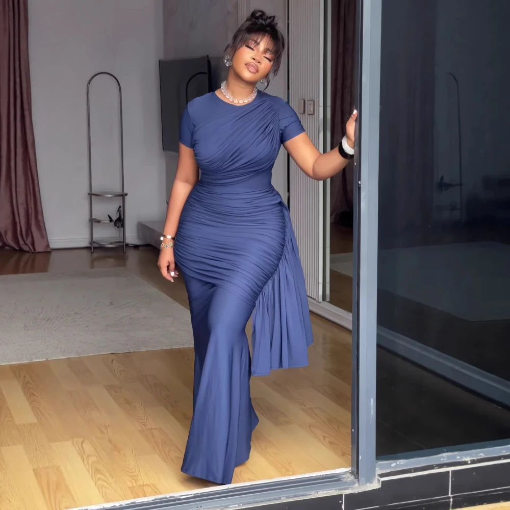 Solid Color Ruched Slim-Fit Long Dress Dream Voice