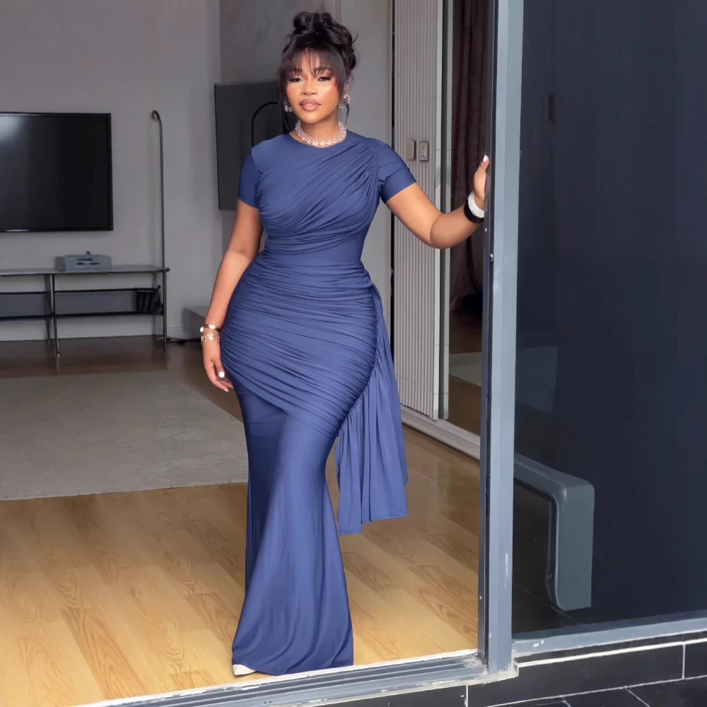 Solid Color Ruched Slim-Fit Long Dress Dream Voice
