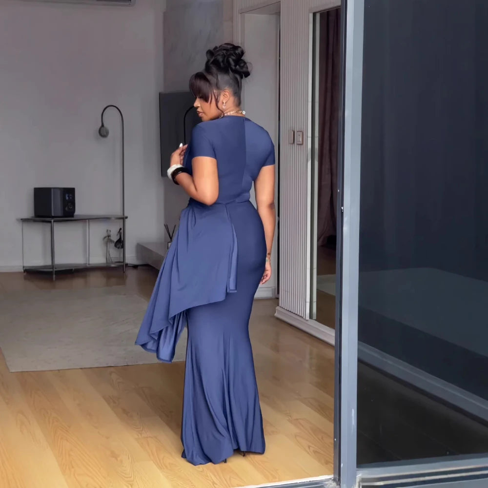 Solid Color Ruched Slim-Fit Long Dress Dream Voice