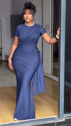 Solid Color Ruched Slim-Fit Long Dress Dream Voice