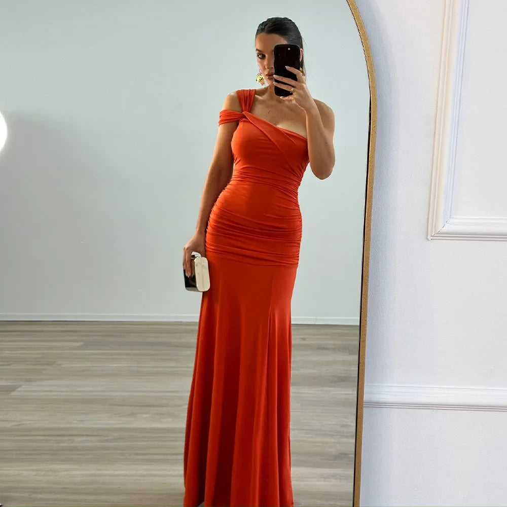 Asymmetrical Shoulder Slit Party Dress Dream Voice