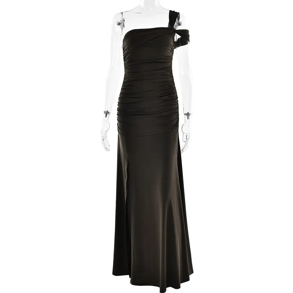 Asymmetrical Shoulder Slit Party Dress Dream Voice