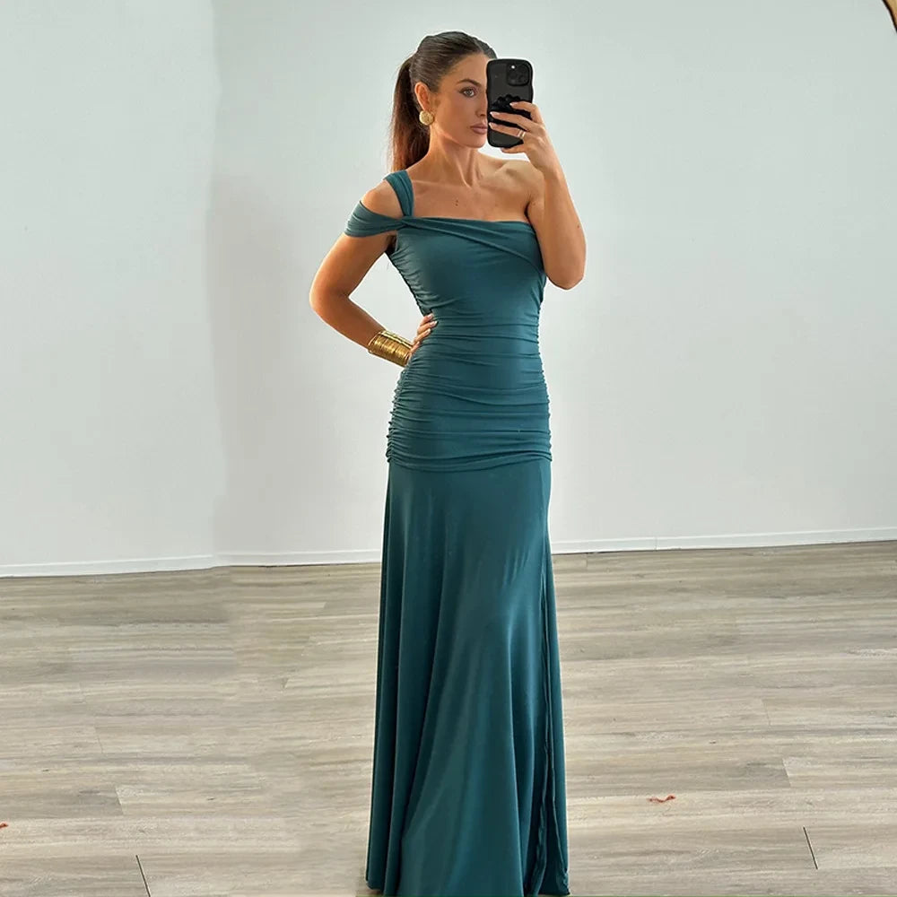 Asymmetrical Shoulder Slit Party Dress Dream Voice