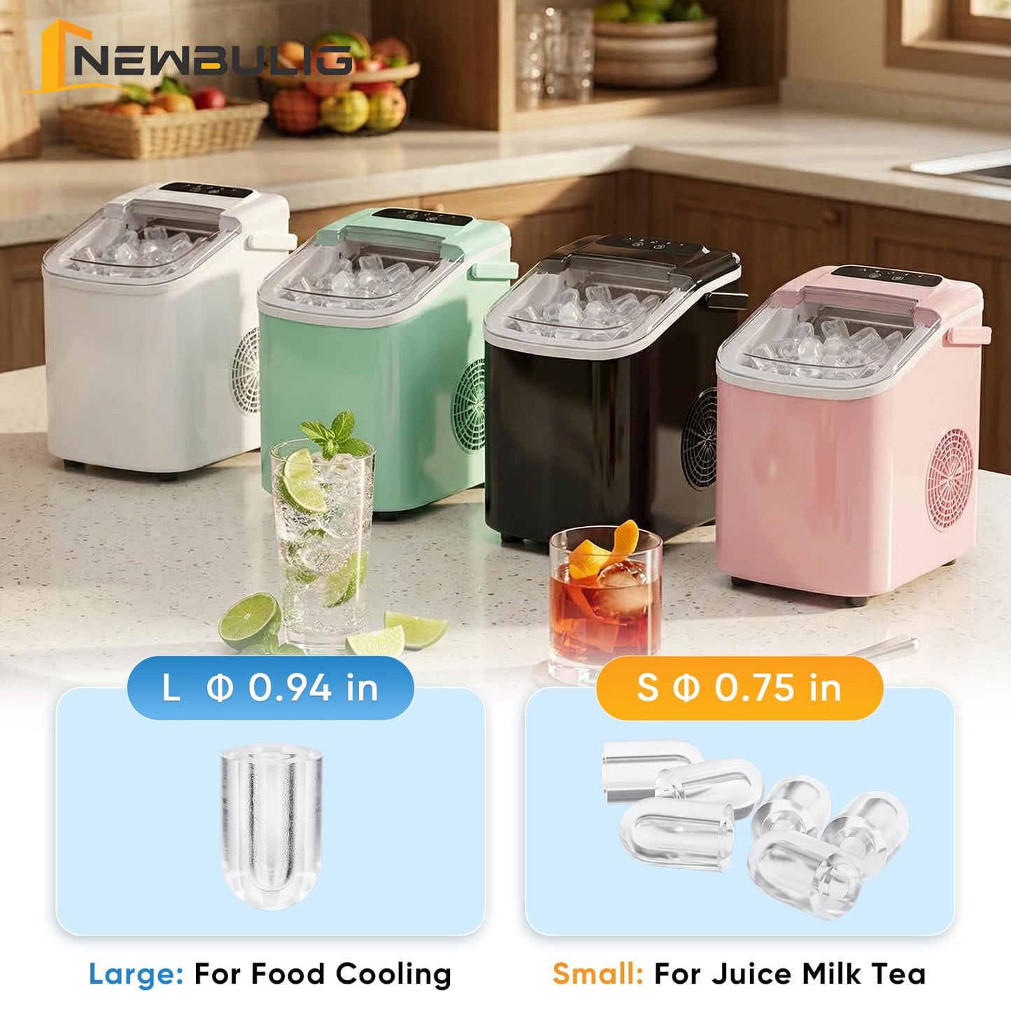 NEWBULIG Ice Maker, Countertop Ice Machine with Handle