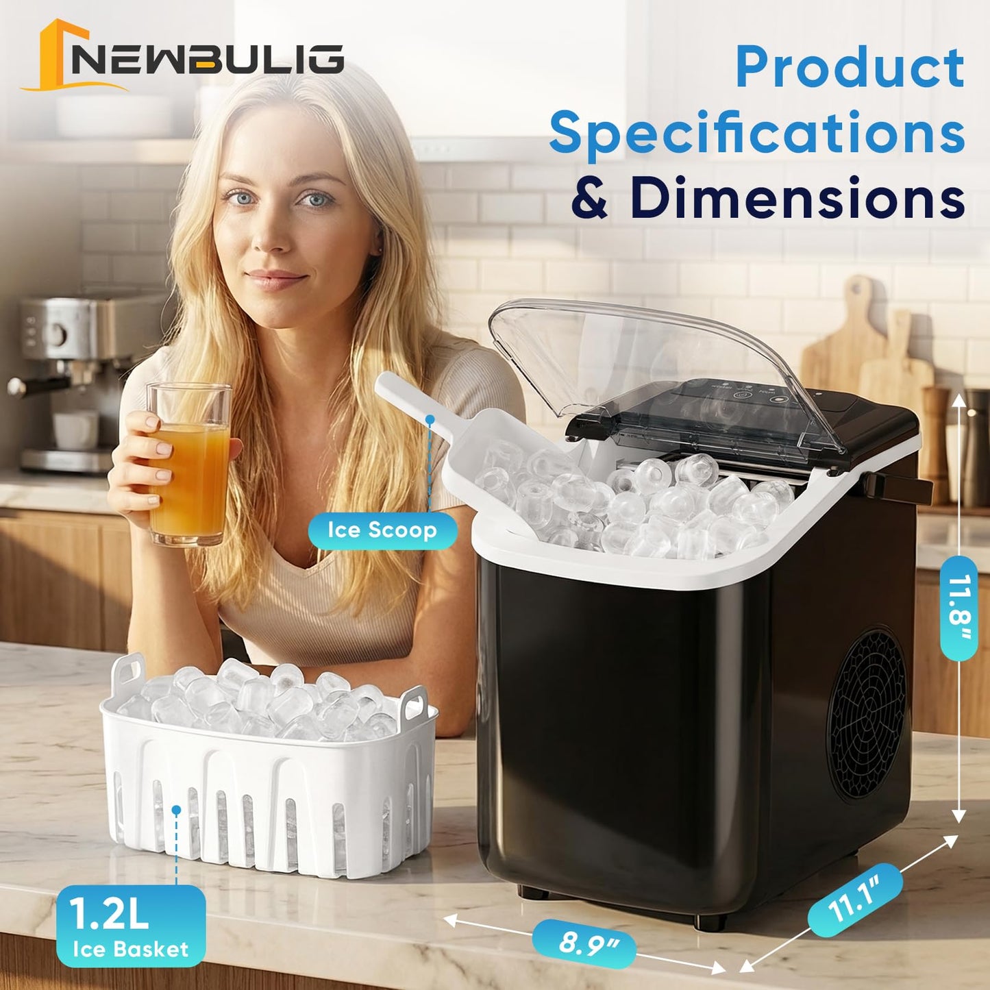 NEWBULIG Ice Maker, Countertop Ice Machine with Handle