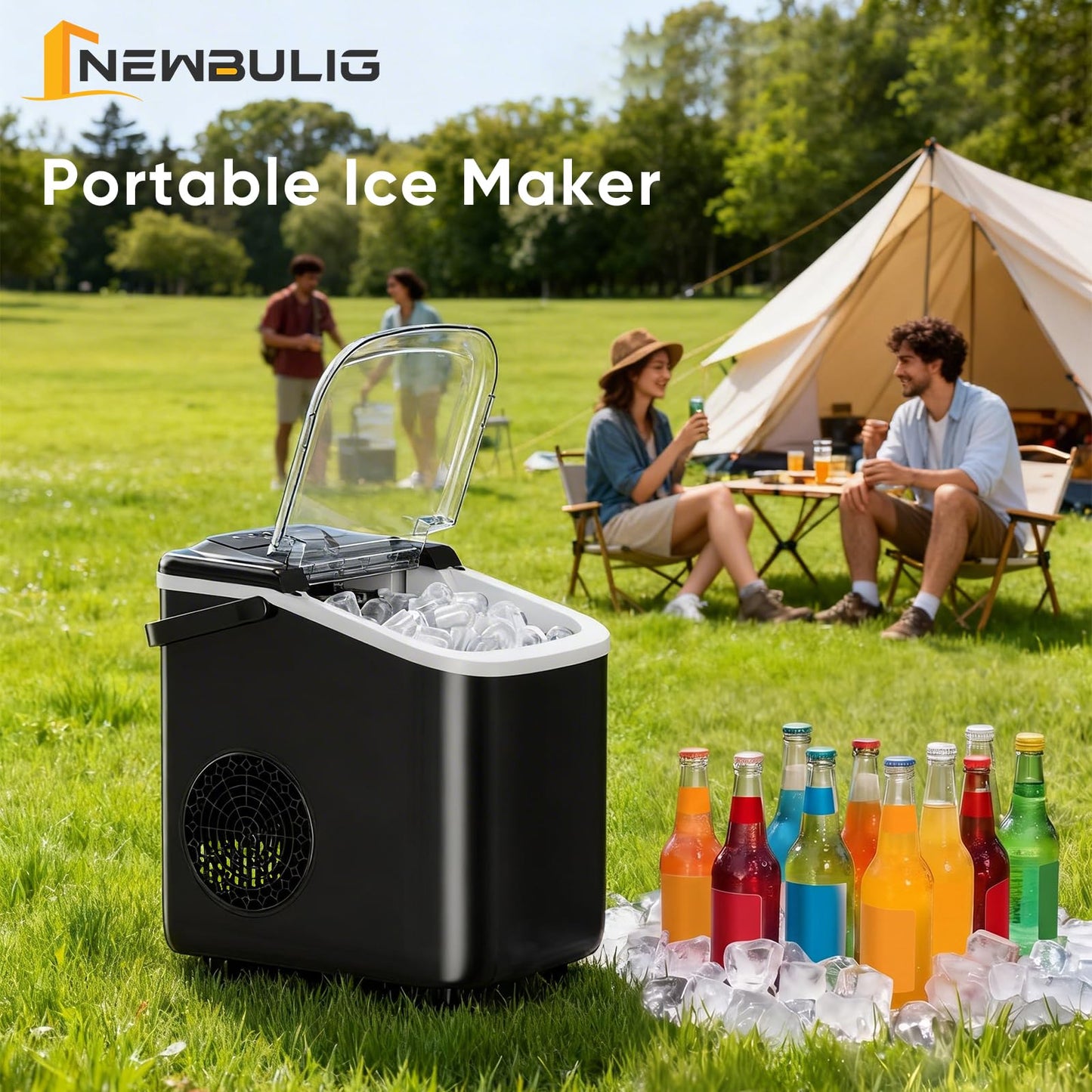 NEWBULIG Ice Maker, Countertop Ice Machine with Handle