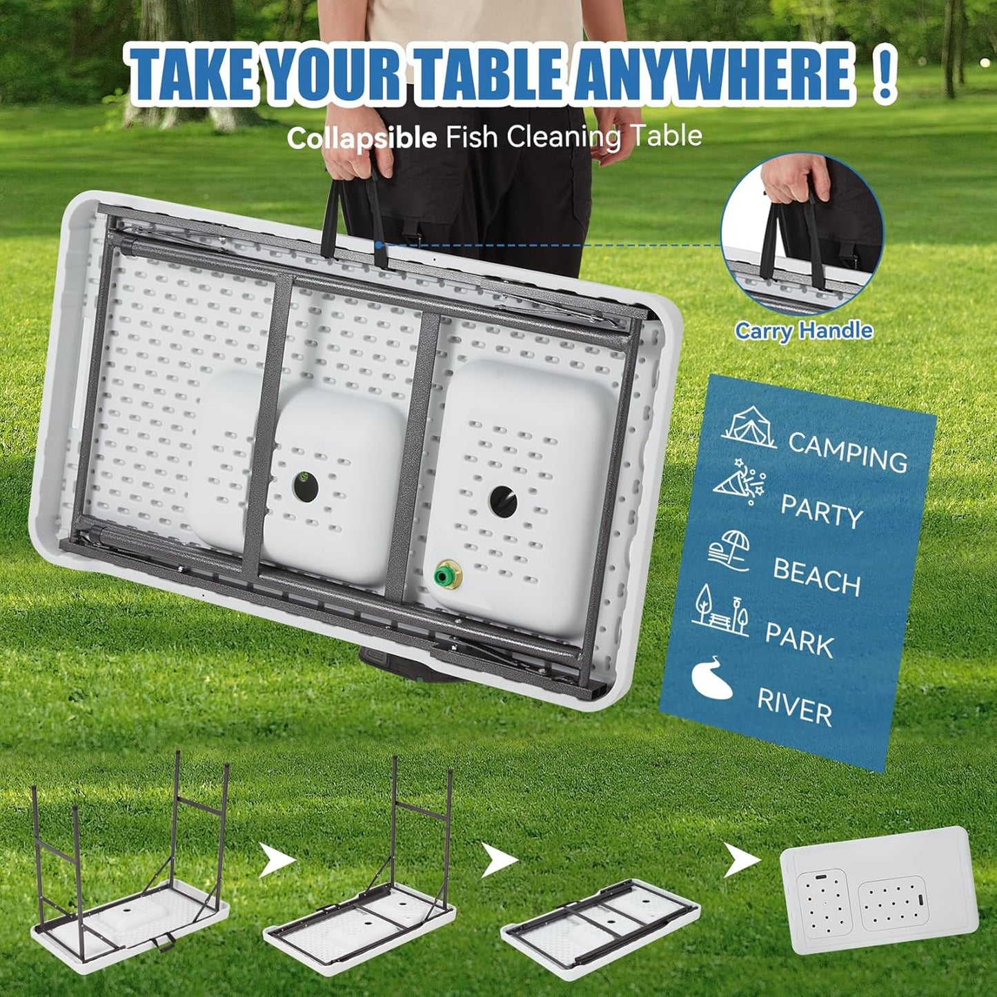 42.5-Inch Portable Camping Sink Table