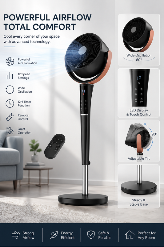Quiet Bedroom Pedestal Fan with Remote, 20dB DC Air Circulator, 15 Speeds, 5 Modes & 120° Oscillation