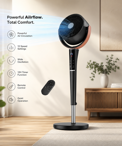 Quiet Bedroom Pedestal Fan with Remote, 20dB DC Air Circulator, 15 Speeds, 5 Modes & 120° Oscillation