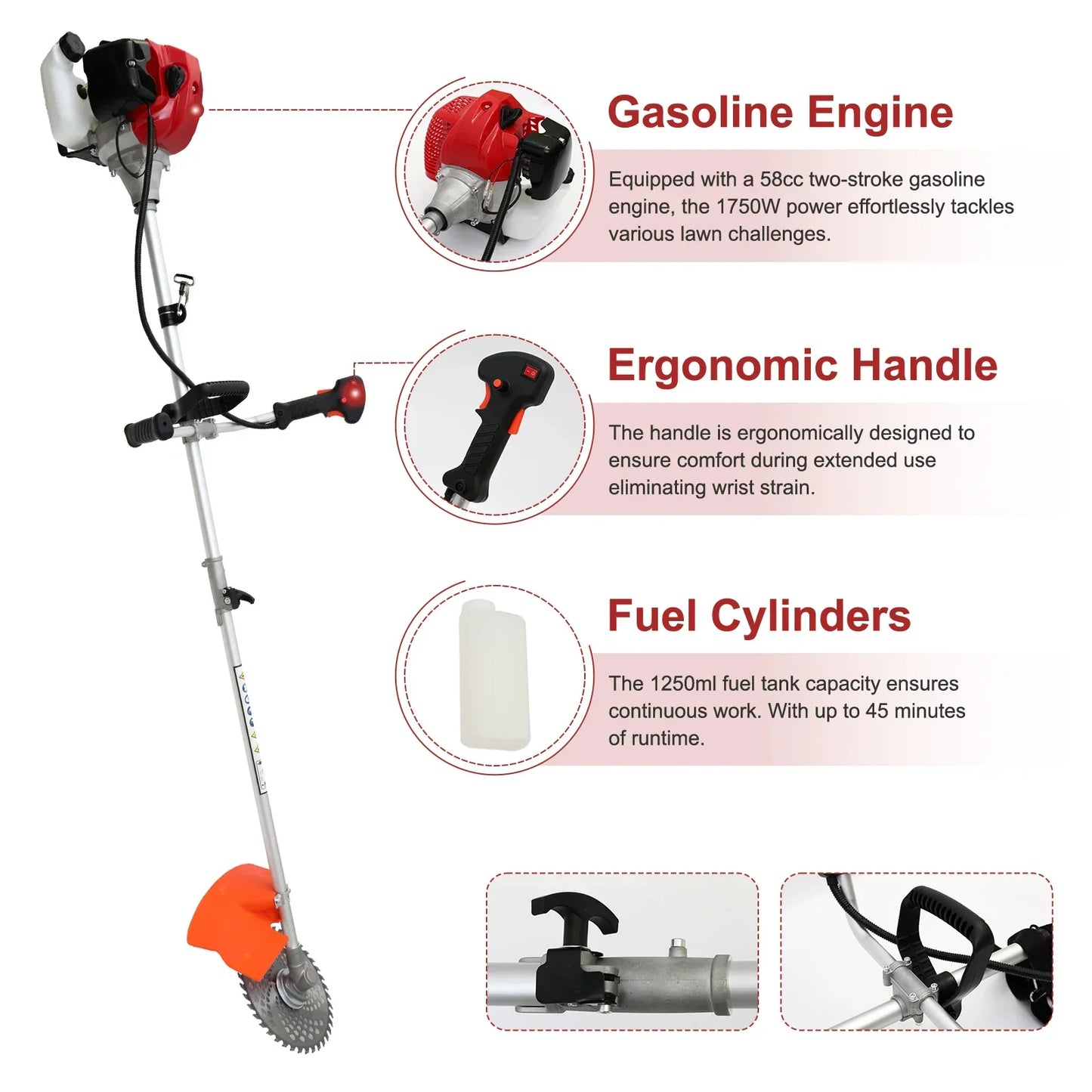 Gas Powered 4-In-1 Weed Wacker With Trimmer Edger Hedge Tool