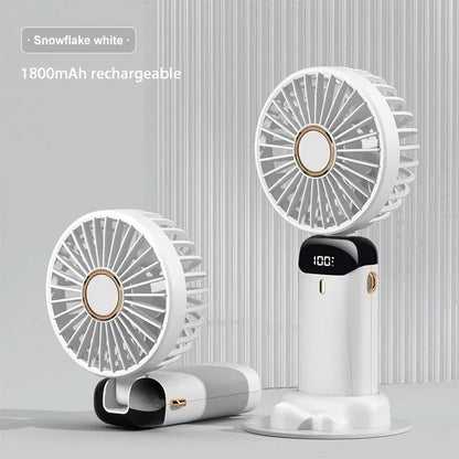 5-Speed Foldable Neck Fan with Phone Stand – USB-C Rechargeable Mini Fan, 1800mAh Battery & Display Screen for Hands-Free Cooling