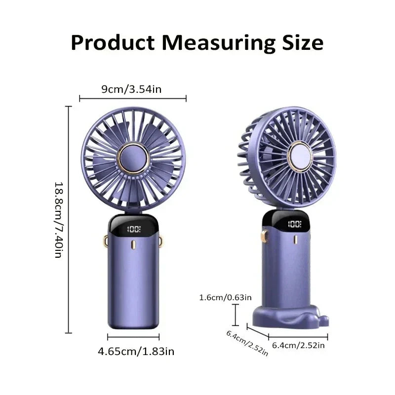 5-Speed Foldable Neck Fan with Phone Stand – USB-C Rechargeable Mini Fan, 1800mAh Battery & Display Screen for Hands-Free Cooling
