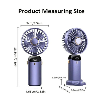 5-Speed Foldable Neck Fan with Phone Stand – USB-C Rechargeable Mini Fan, 1800mAh Battery & Display Screen for Hands-Free Cooling