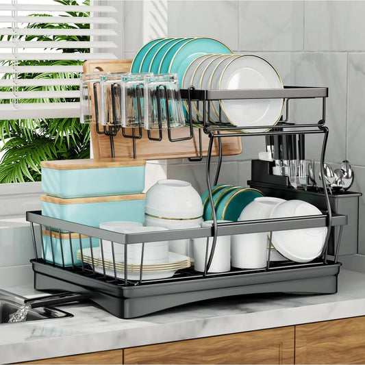2-Tier Dish Drying Rack — Space-Saving Countertop Organizer