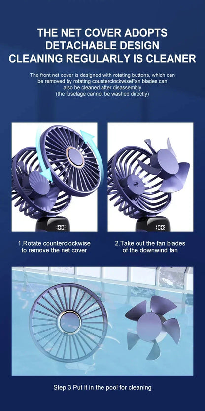 5-Speed Foldable Neck Fan with Phone Stand – USB-C Rechargeable Mini Fan, 1800mAh Battery & Display Screen for Hands-Free Cooling
