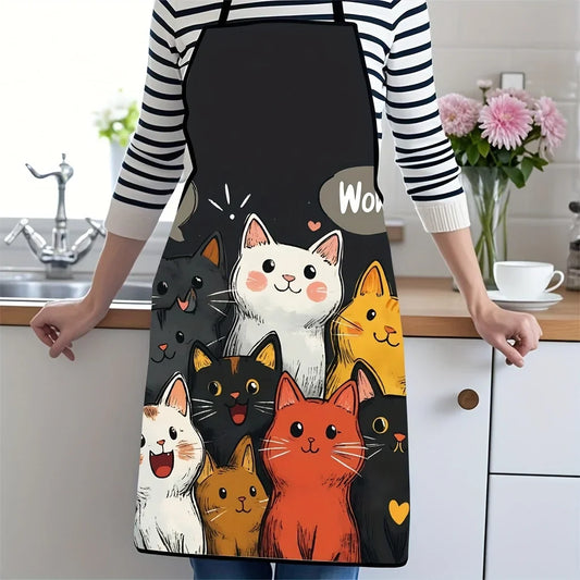 Cute Cat Pattern Kitchen Apron — Stain-Resistant & Adjustable