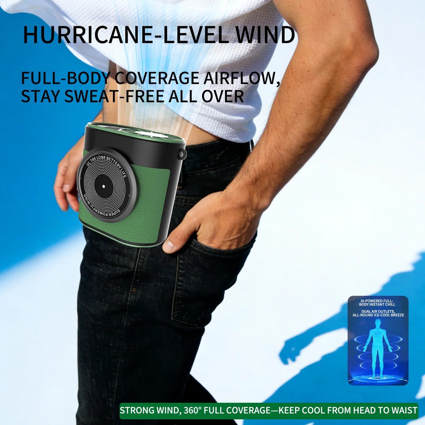 Portable Waist Fan – 5-Speed Outdoor Mini Fan
