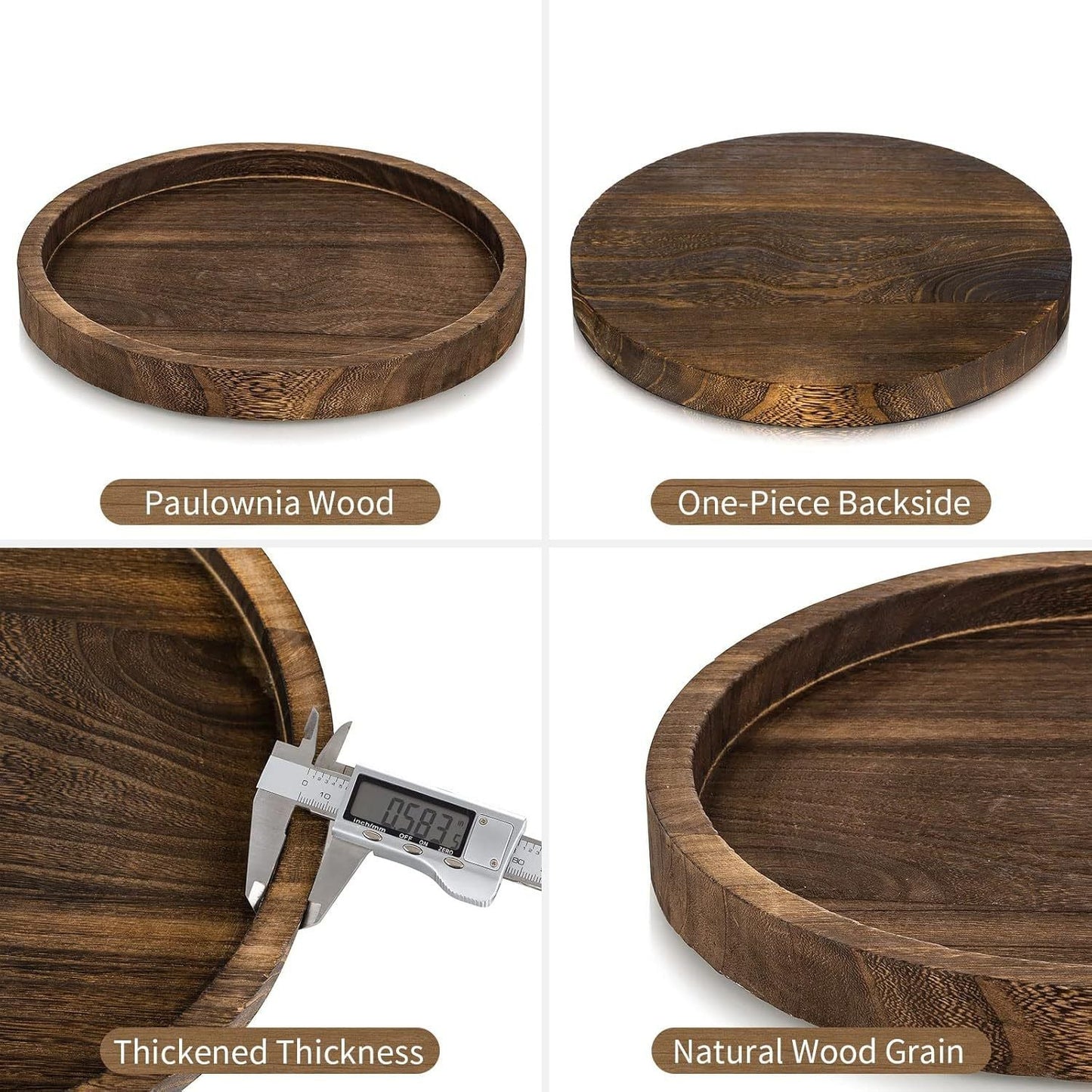 Round Wooden Tray with Candle Holder