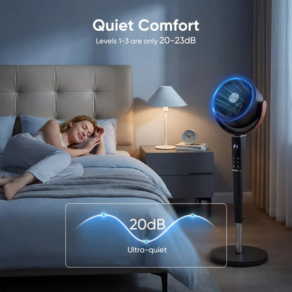 Quiet Bedroom Pedestal Fan with Remote, 20dB DC Air Circulator, 15 Speeds, 5 Modes & 120° Oscillation Dream Voice