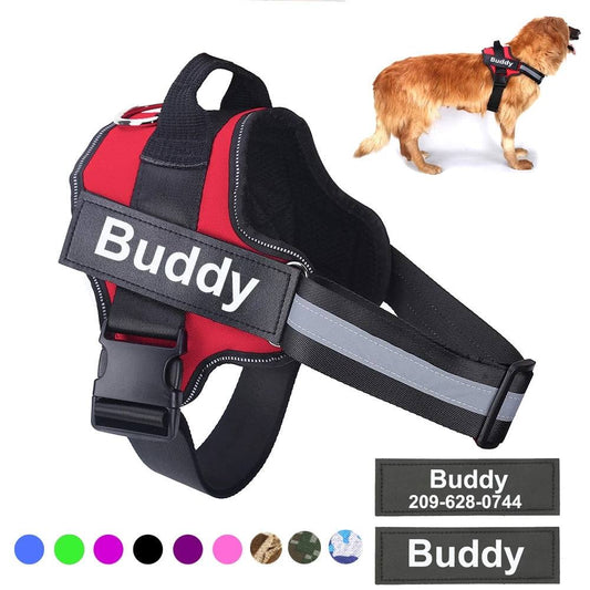 Personalized reflective adjustable dog harness with breathable nylon material and custom patch for small and large dogs