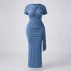 Solid Color Ruched Slim-Fit Long Dress Dream Voice
