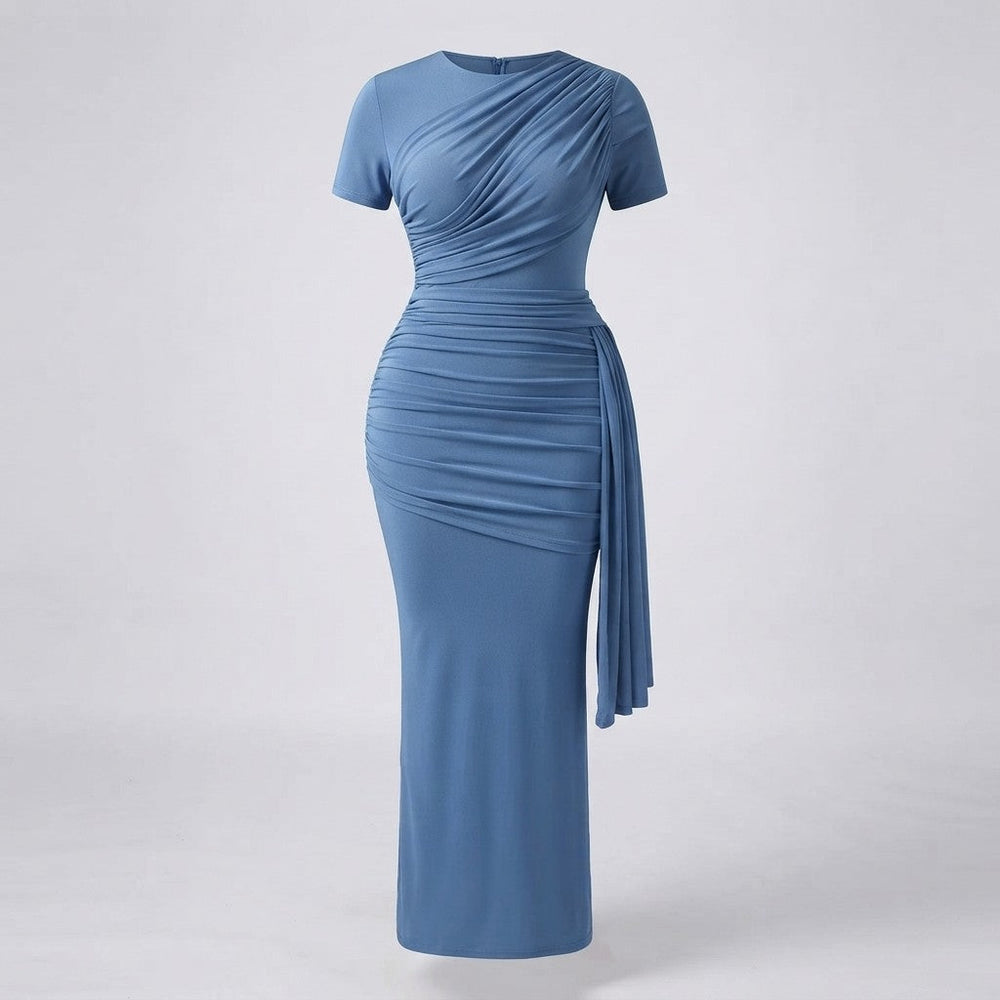 Solid Color Ruched Slim-Fit Long Dress Dream Voice